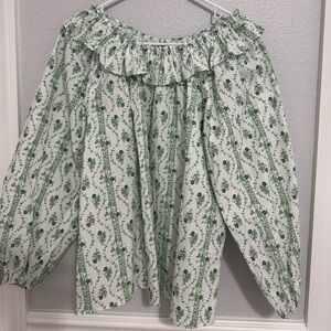 Hill House White and Green Floral Skirt